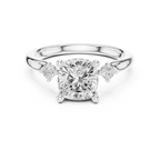 Cushion Cut Three Stone Hidden Halo Diamond Engagement Ring