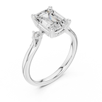 Emerald Cut Three Stone Hidden Halo Diamond Engagement Ring