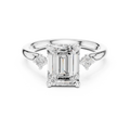 Emerald Cut Three Stone Hidden Halo Diamond Engagement Ring