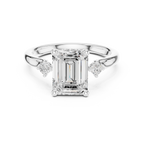 Emerald Cut Three Stone Hidden Halo Diamond Engagement Ring
