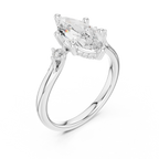 Marquise Cut Three Stone Hidden Halo Diamond Engagement Ring