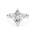 Marquise Cut Three Stone Hidden Halo Diamond Engagement Ring