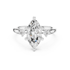 Marquise Cut Three Stone Hidden Halo Diamond Engagement Ring
