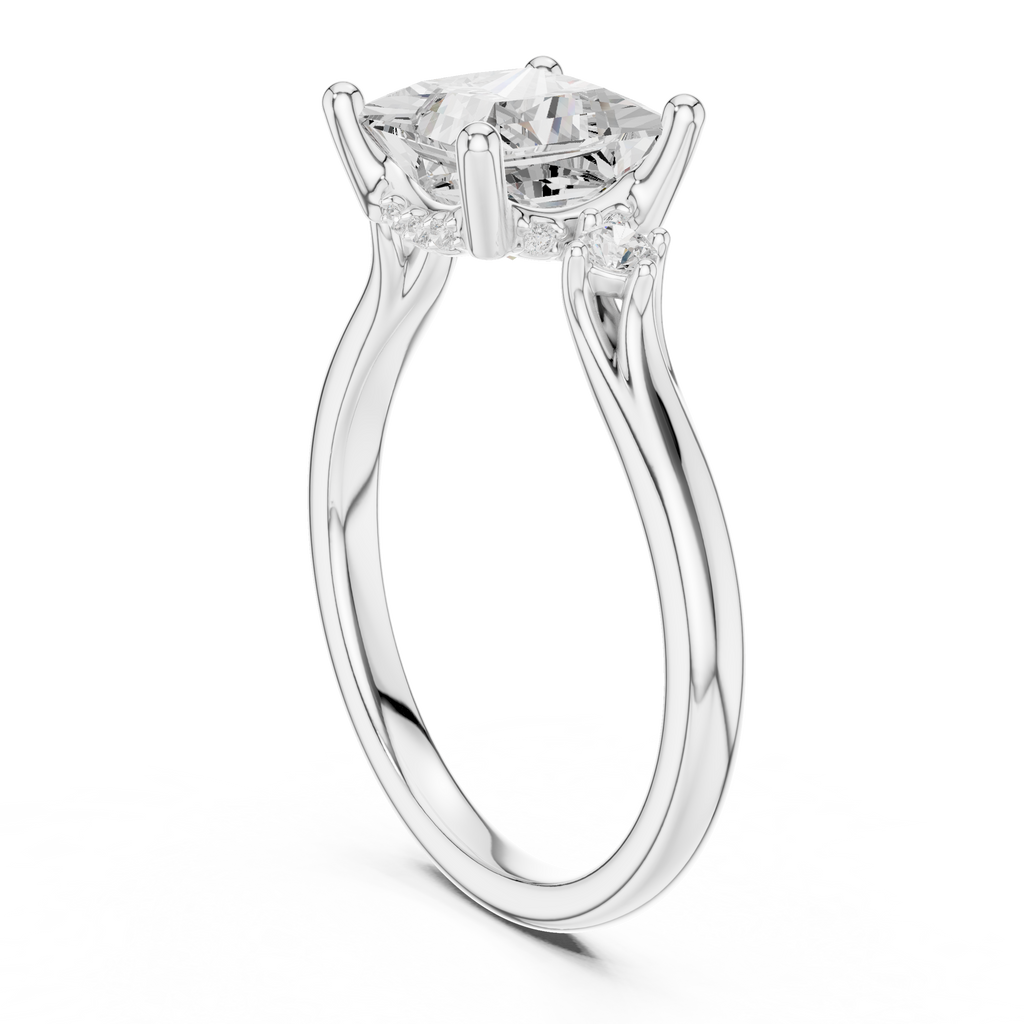 Princess Cut Three Stone Hidden Halo Diamond Engagement Ring