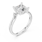 Princess Cut Three Stone Hidden Halo Diamond Engagement Ring