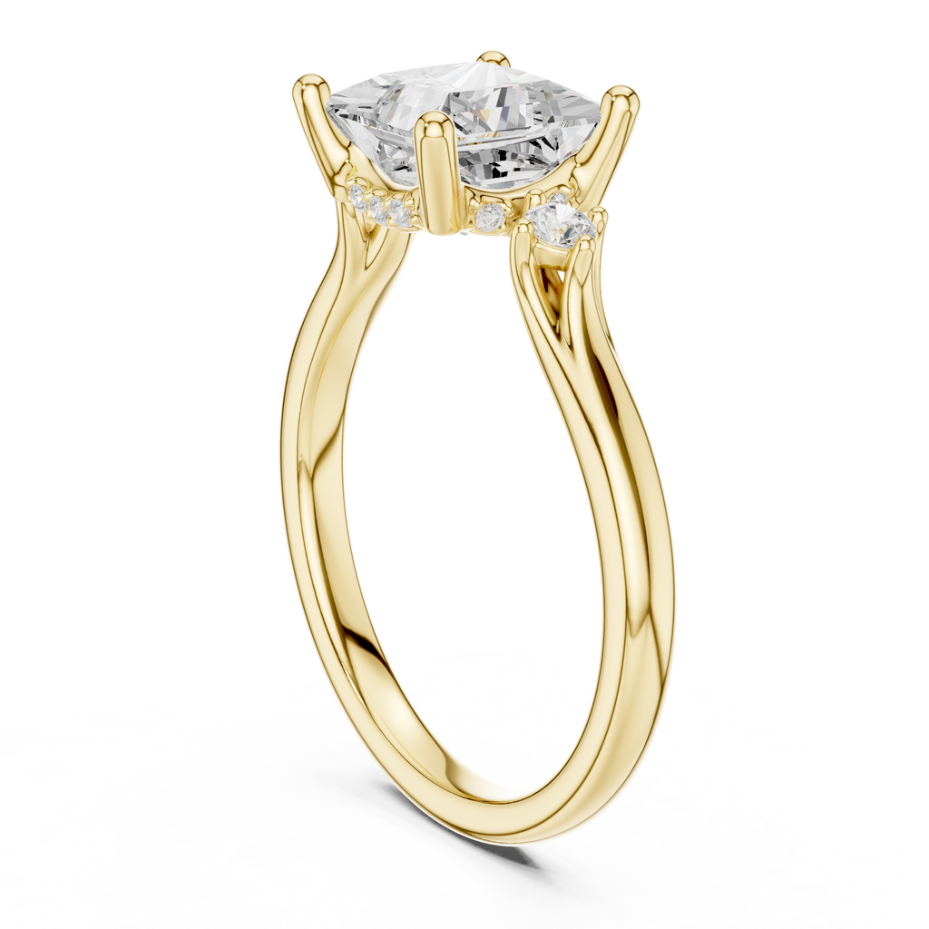 Princess Cut Three Stone Hidden Halo Diamond Engagement Ring