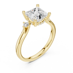 Princess Cut Three Stone Hidden Halo Diamond Engagement Ring
