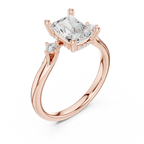 Radiant Cut Three Stone Hidden Halo Diamond Engagement Ring