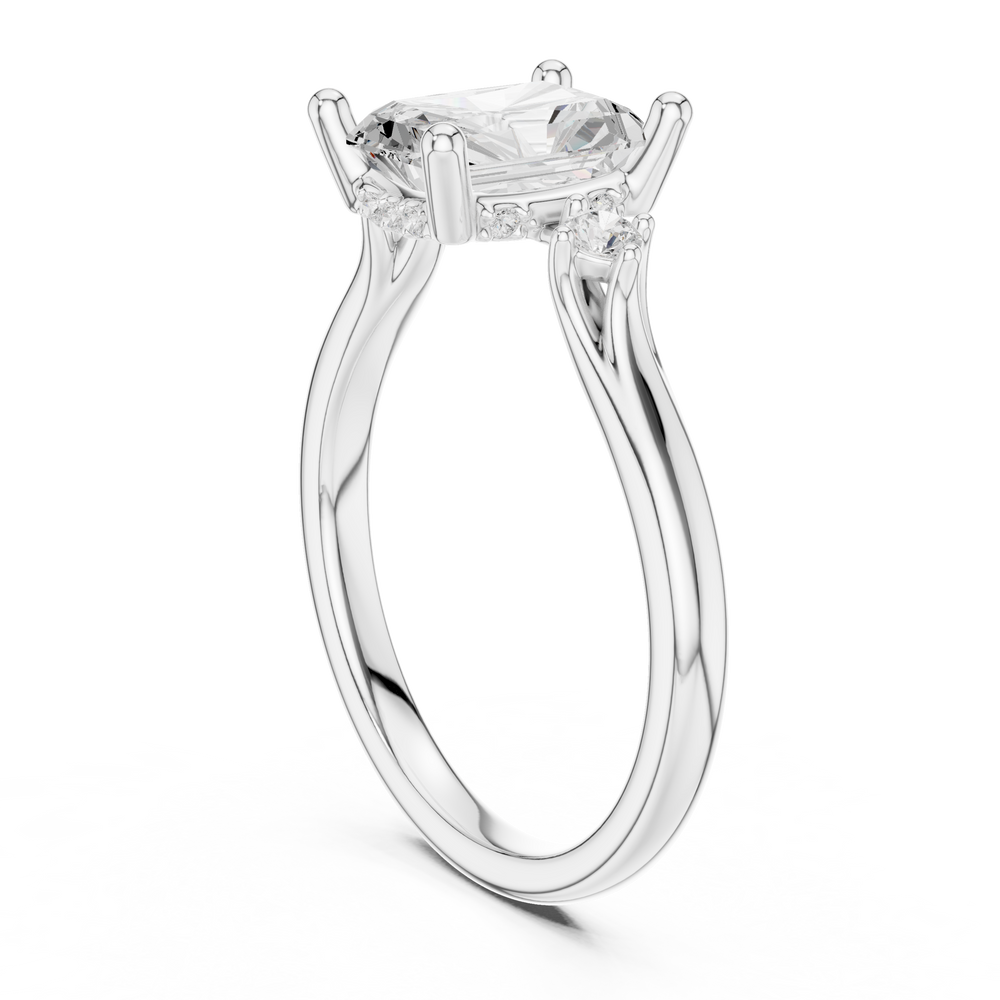 Radiant Cut Three Stone Hidden Halo Diamond Engagement Ring