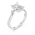 Radiant Cut Three Stone Hidden Halo Diamond Engagement Ring