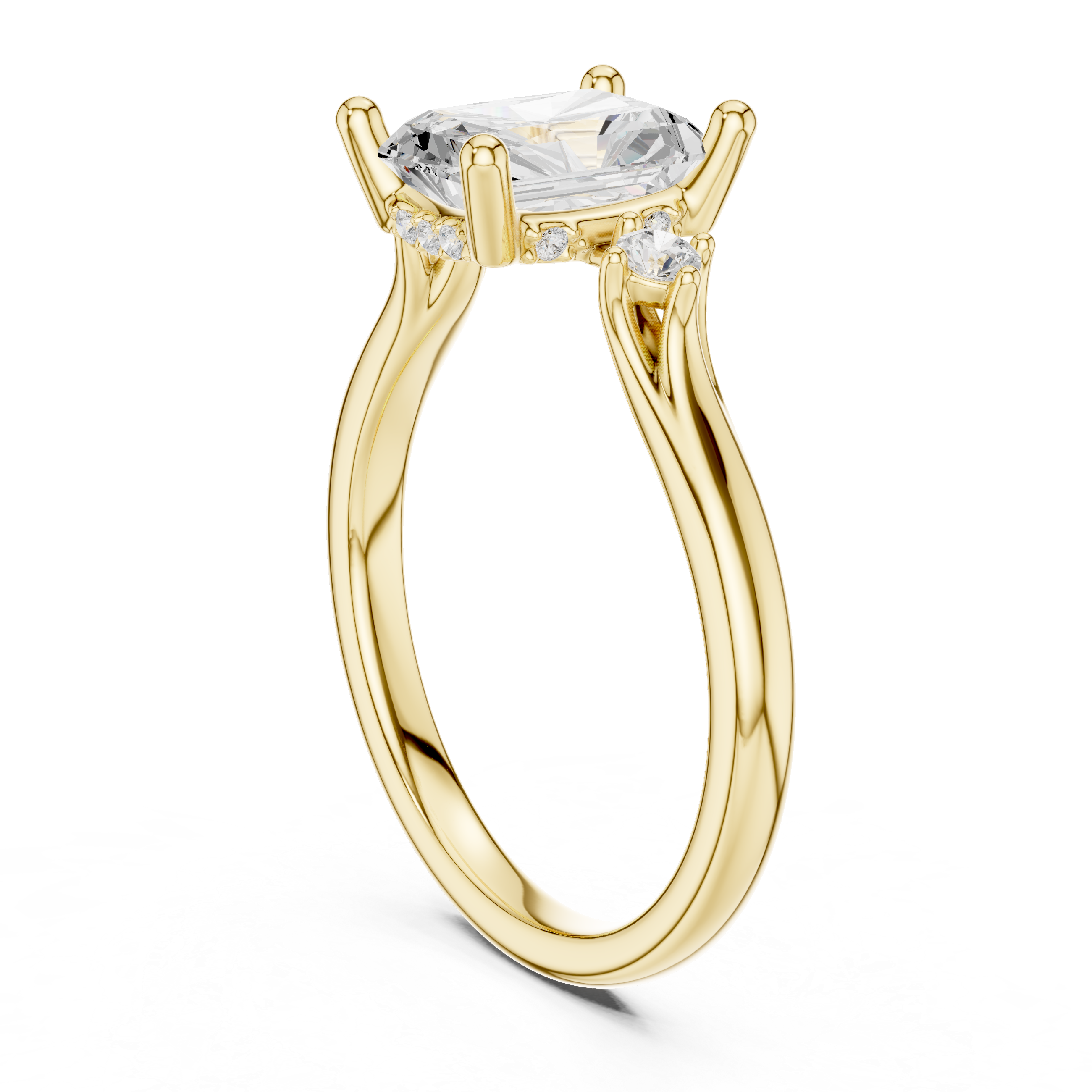 Radiant Cut Three Stone Hidden Halo Diamond Engagement Ring