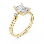 Radiant Cut Three Stone Hidden Halo Diamond Engagement Ring