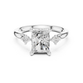 Radiant Cut Three Stone Hidden Halo Diamond Engagement Ring