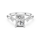 Radiant Cut Three Stone Hidden Halo Diamond Engagement Ring