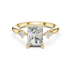 Radiant Cut Three Stone Hidden Halo Diamond Engagement Ring