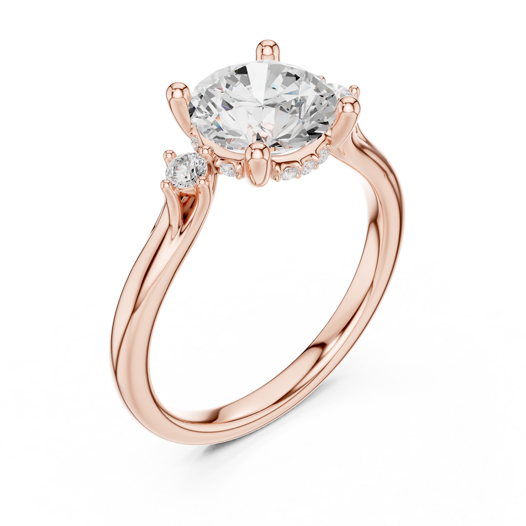 Round Cut Three Stone Hidden Halo Diamond Engagement Ring