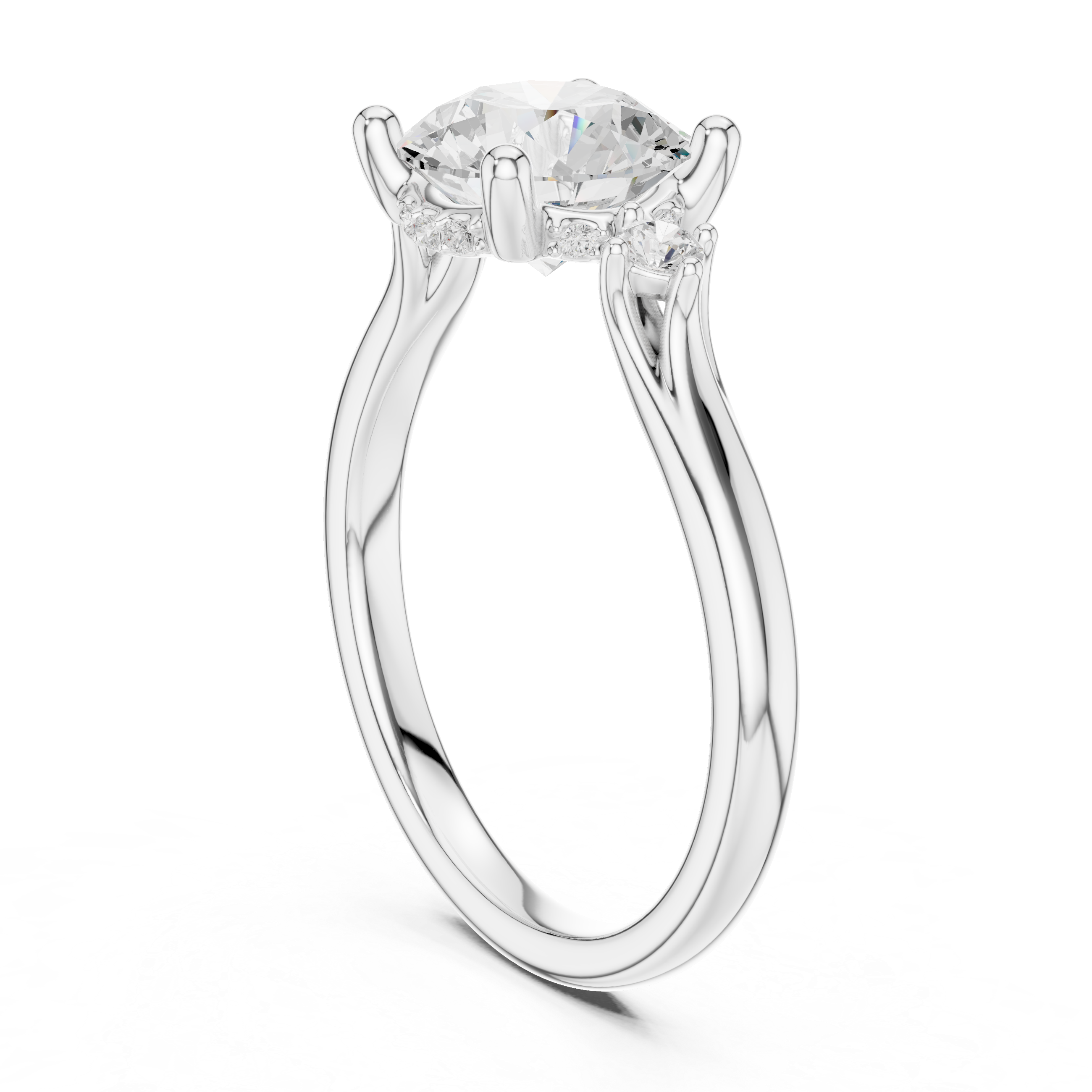 Round Cut Three Stone Hidden Halo Diamond Engagement Ring
