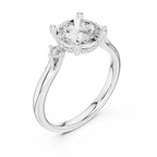 Round Cut Three Stone Hidden Halo Diamond Engagement Ring