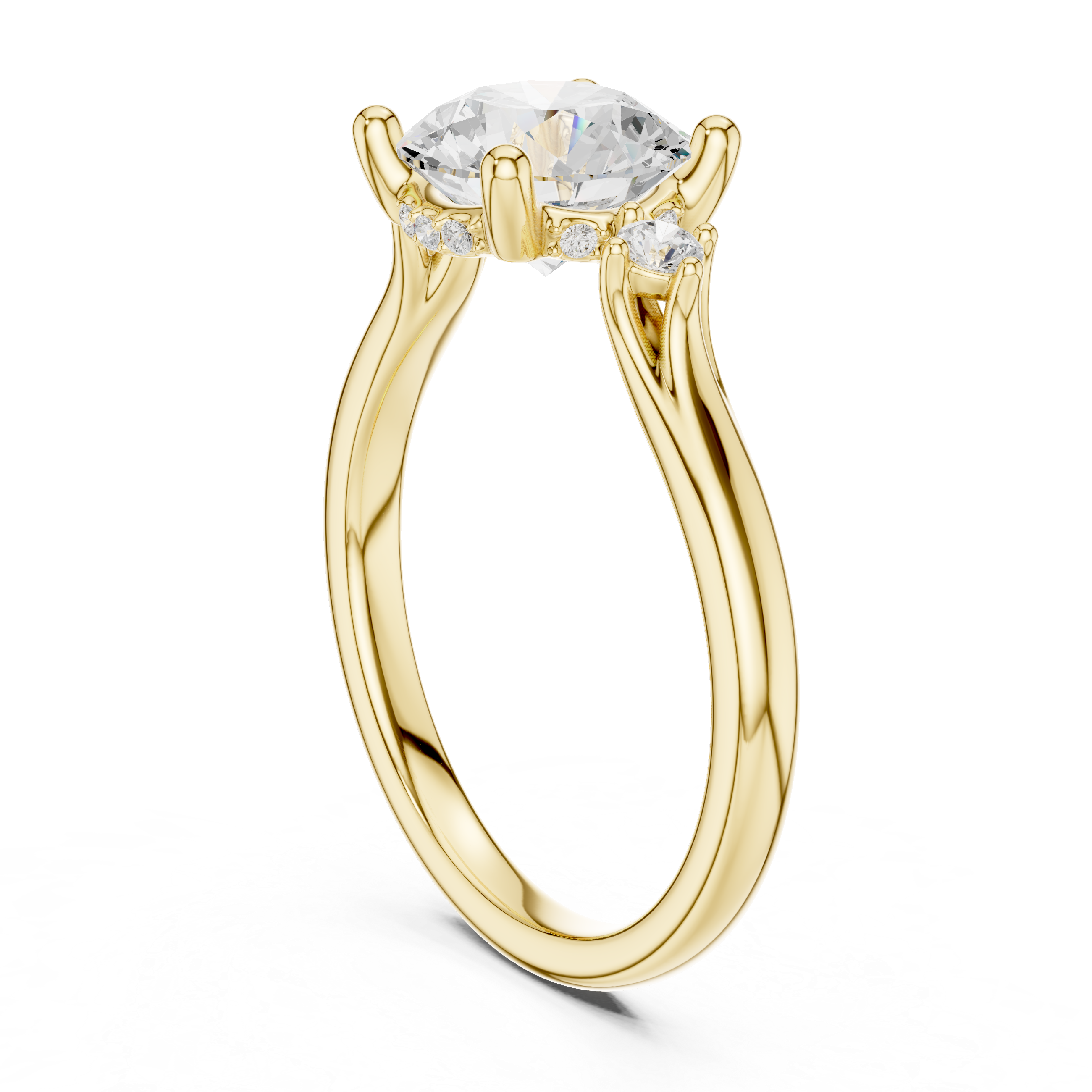 Round Cut Three Stone Hidden Halo Diamond Engagement Ring