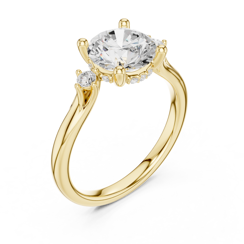 Round Cut Three Stone Hidden Halo Diamond Engagement Ring