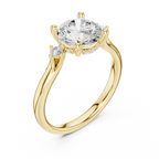 Round Cut Three Stone Hidden Halo Diamond Engagement Ring