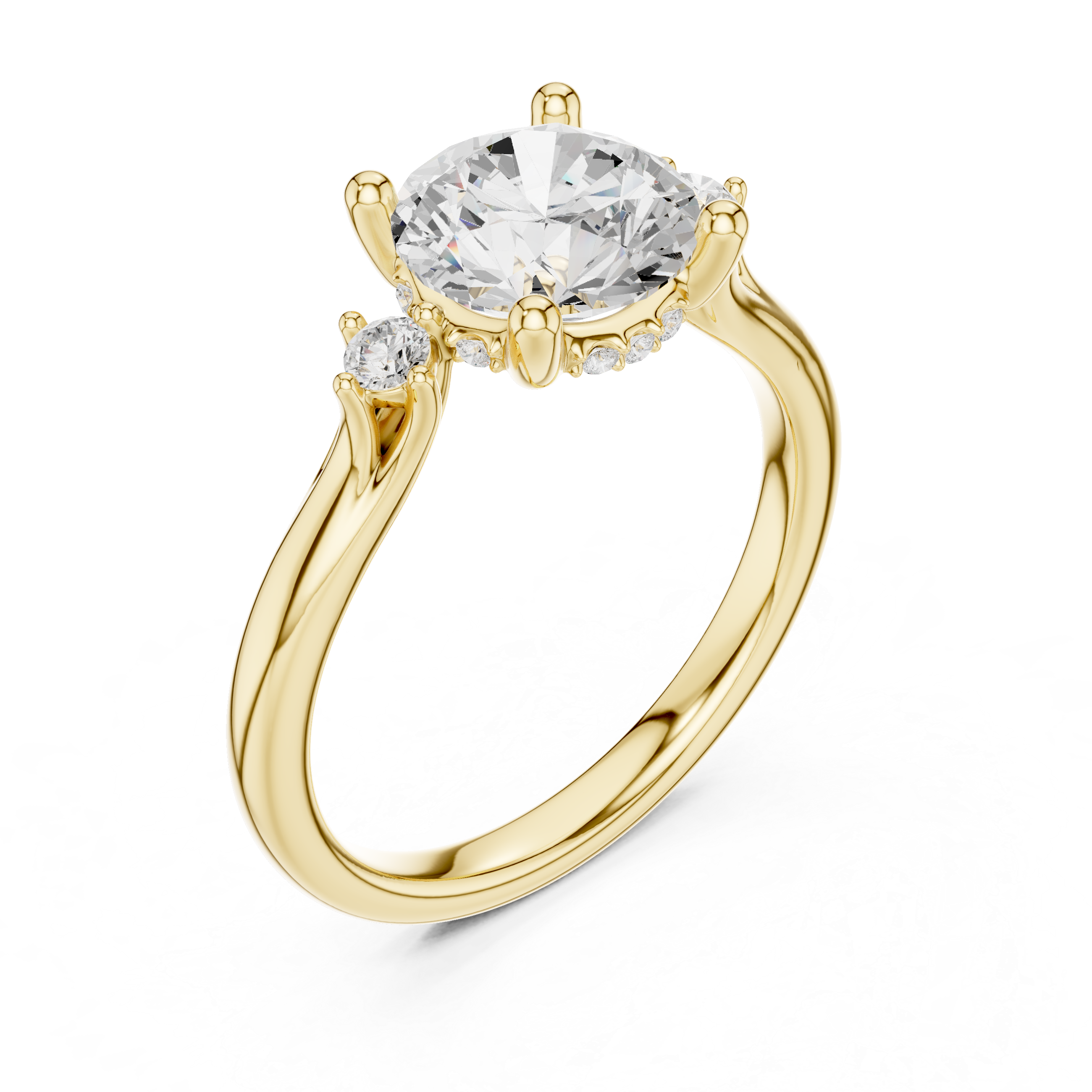 Round Cut Three Stone Hidden Halo Diamond Engagement Ring