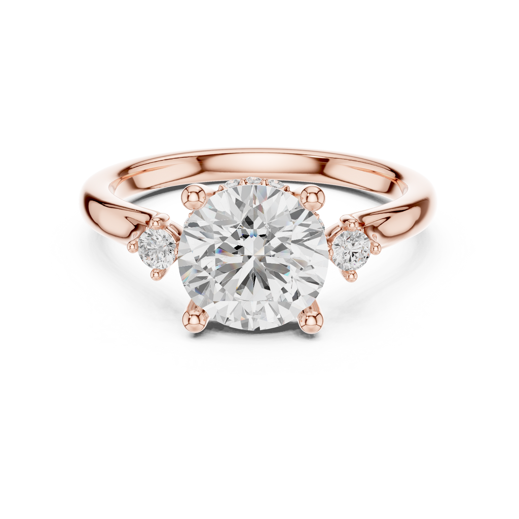 Round Cut Three Stone Hidden Halo Diamond Engagement Ring