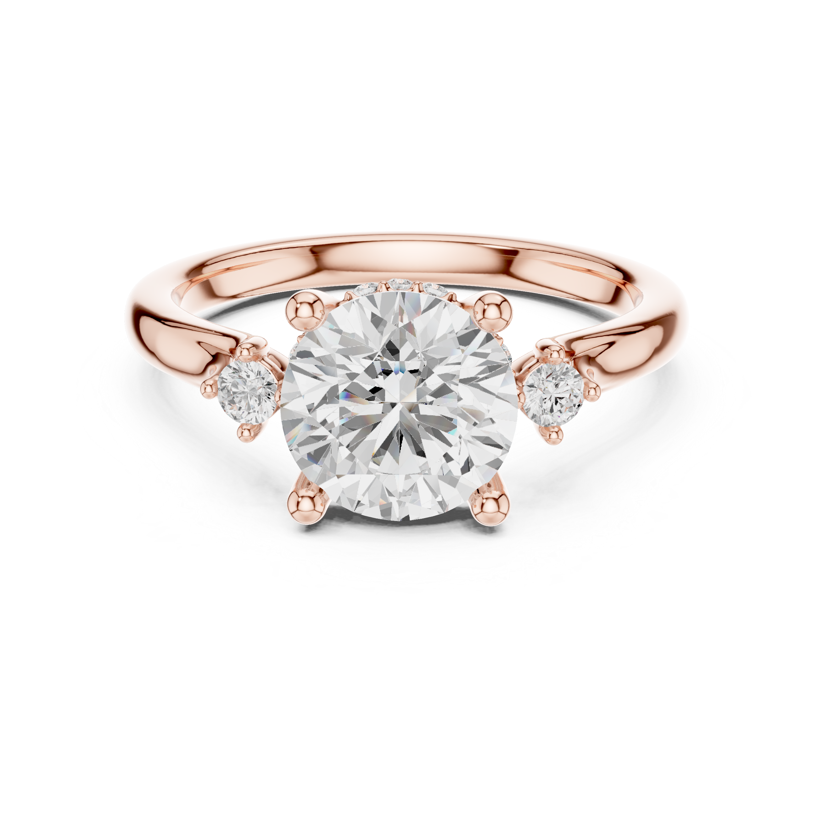 Round Cut Three Stone Hidden Halo Diamond Engagement Ring