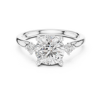 Round Cut Three Stone Hidden Halo Diamond Engagement Ring