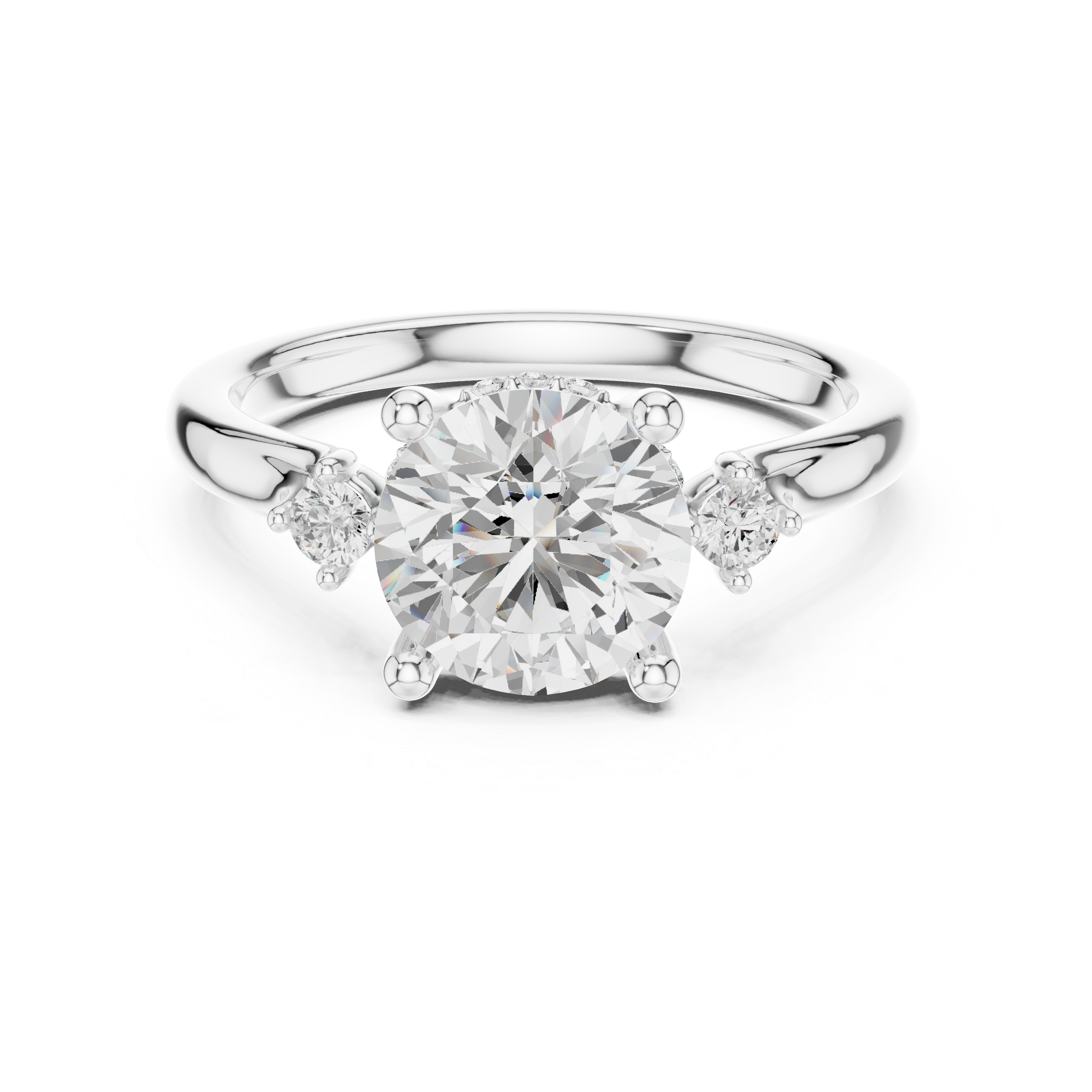 Round Cut Three Stone Hidden Halo Diamond Engagement Ring
