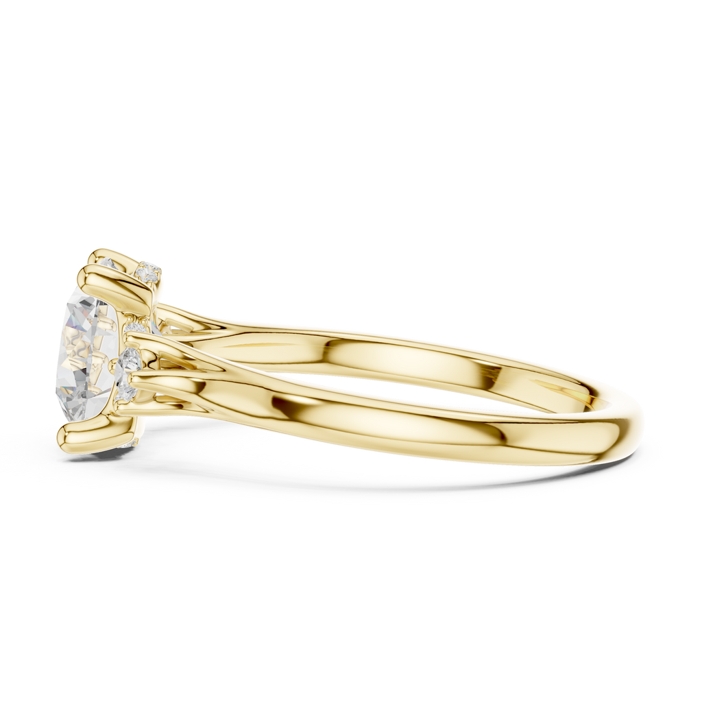 Round Cut Three Stone Hidden Halo Diamond Engagement Ring