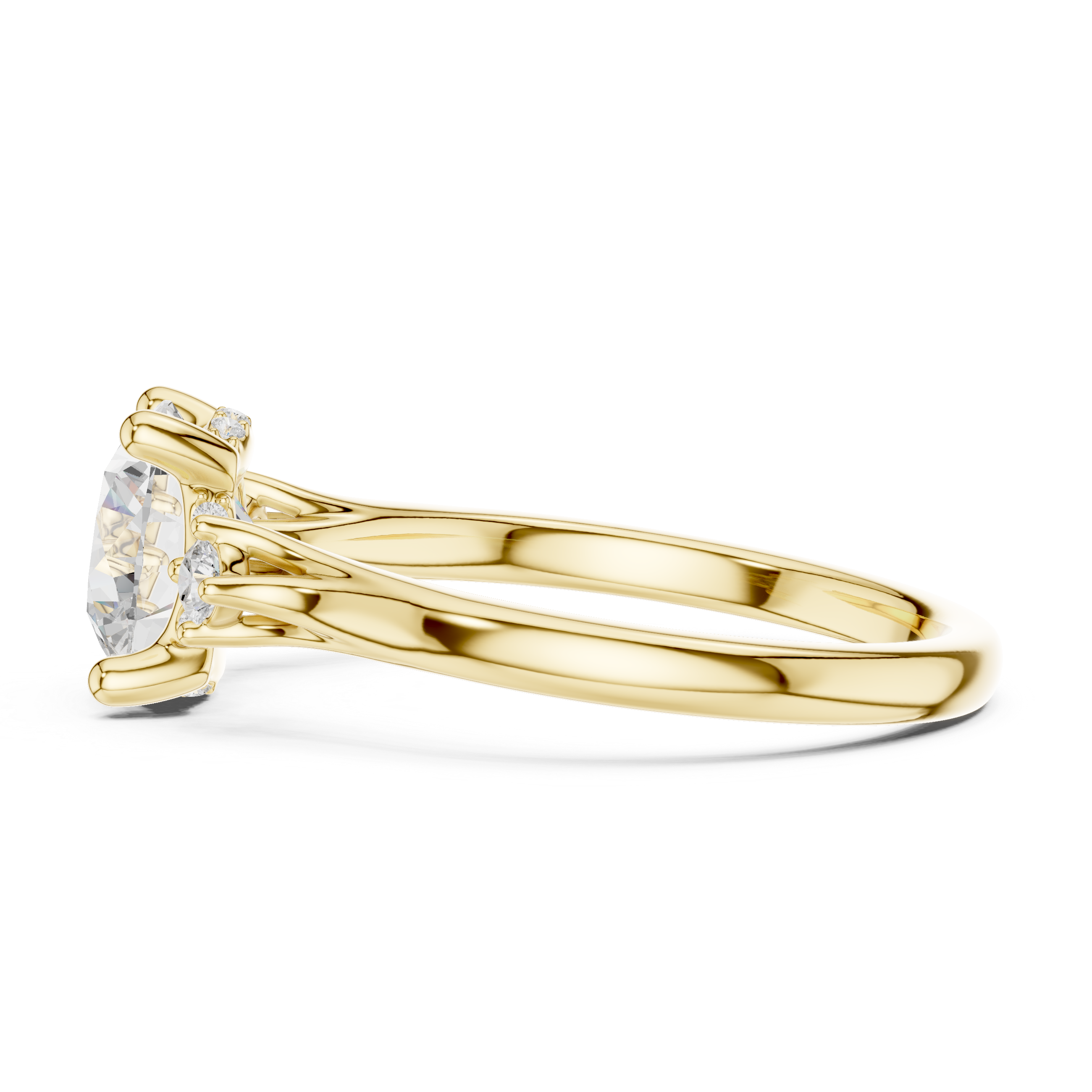 Round Cut Three Stone Hidden Halo Diamond Engagement Ring