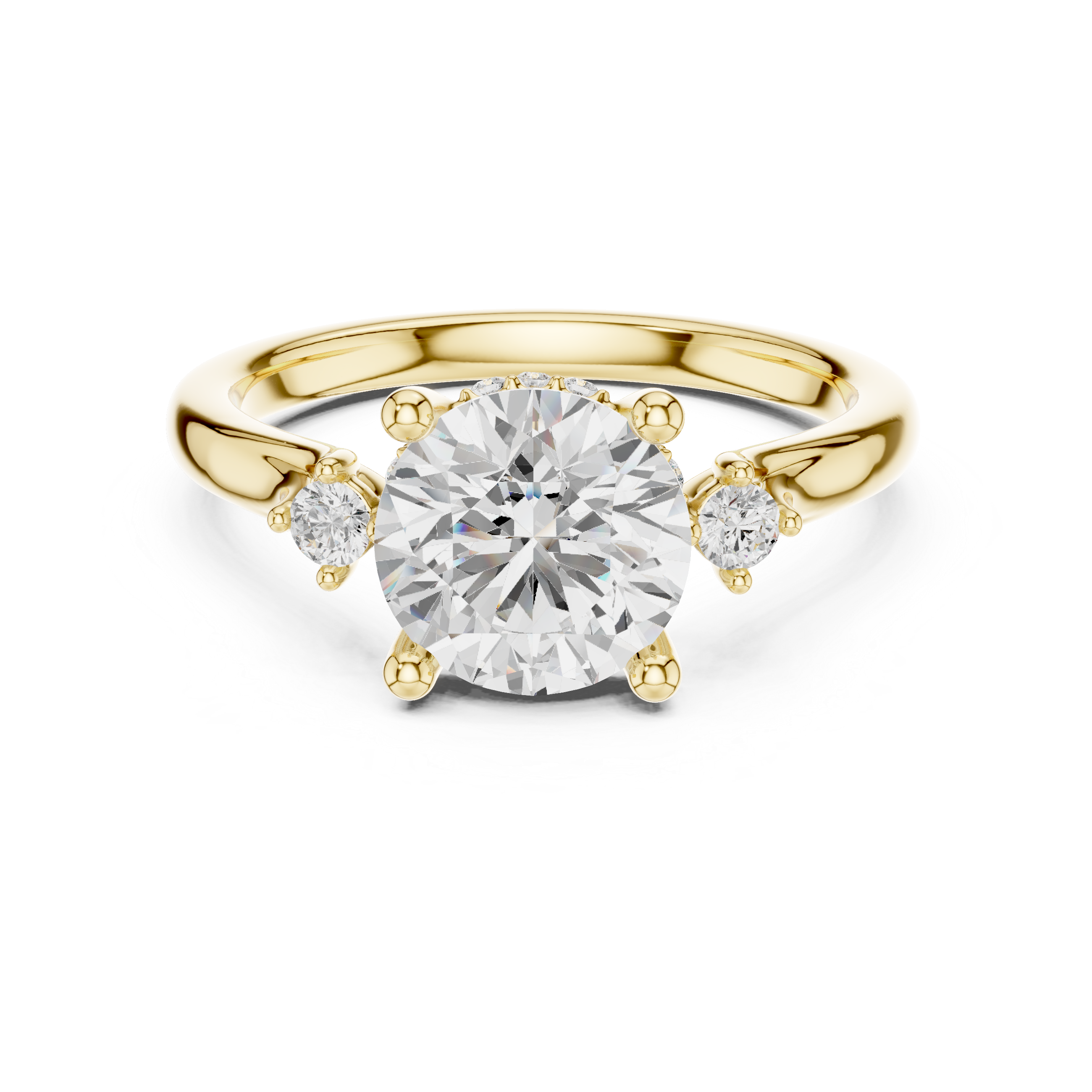 Round Cut Three Stone Hidden Halo Diamond Engagement Ring