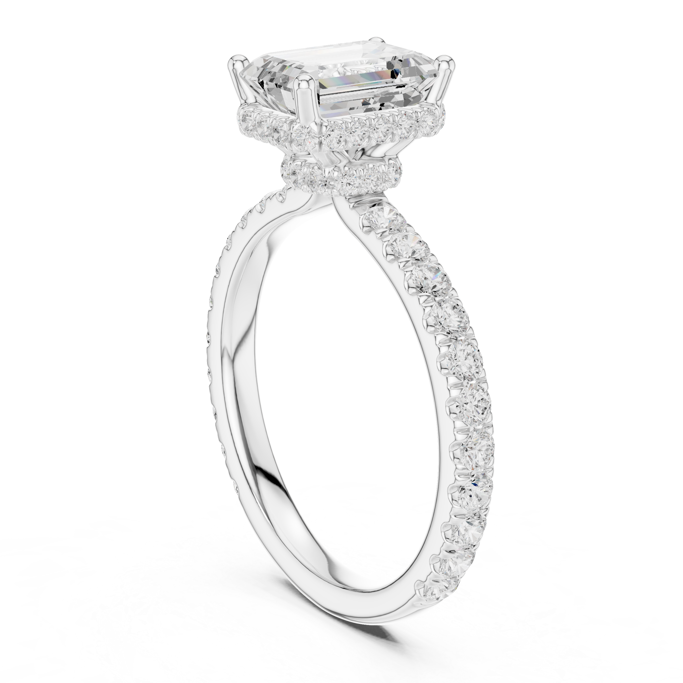 Emerald Cut Double Halo Pavé Engagement Ring