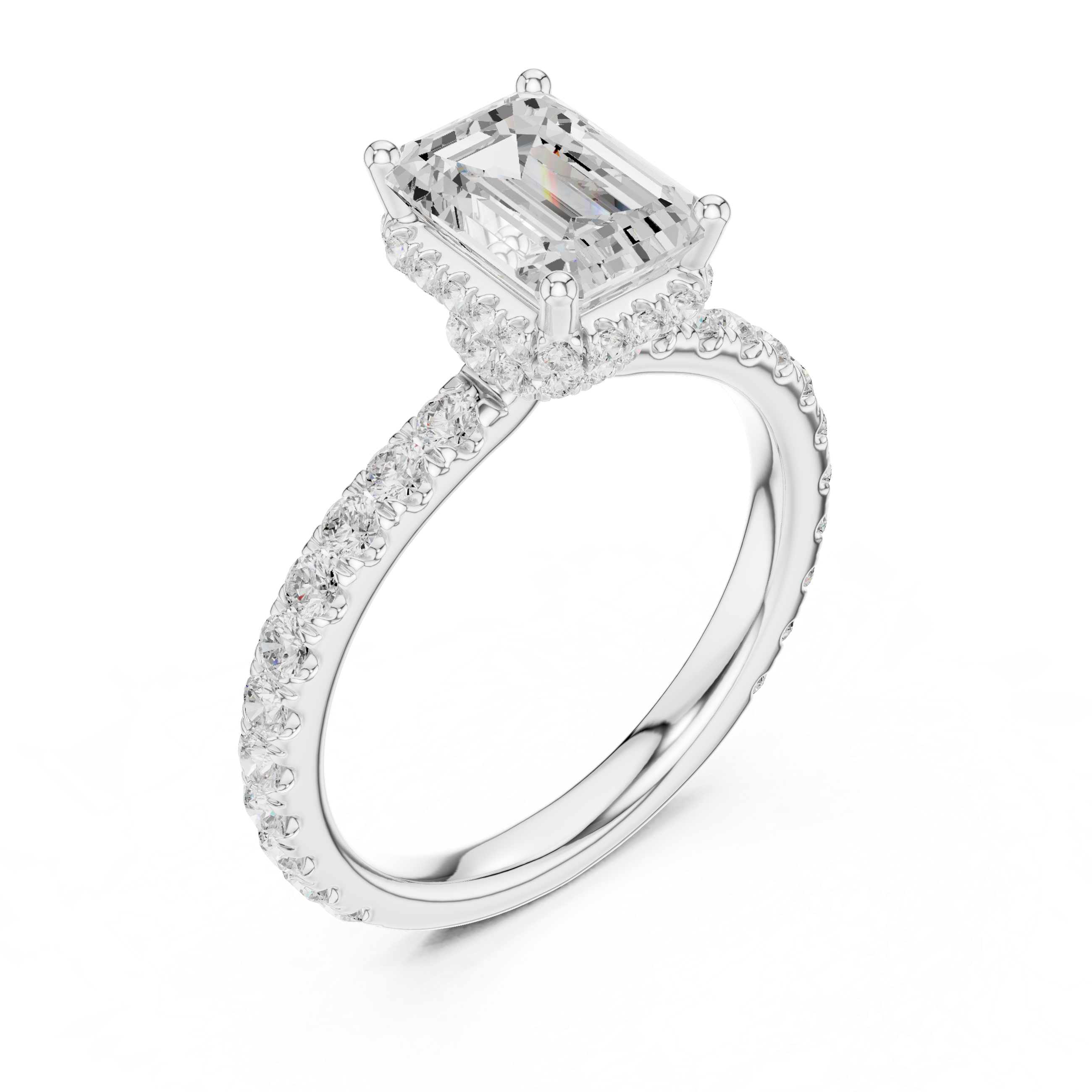 Emerald Cut Double Halo Pavé Engagement Ring