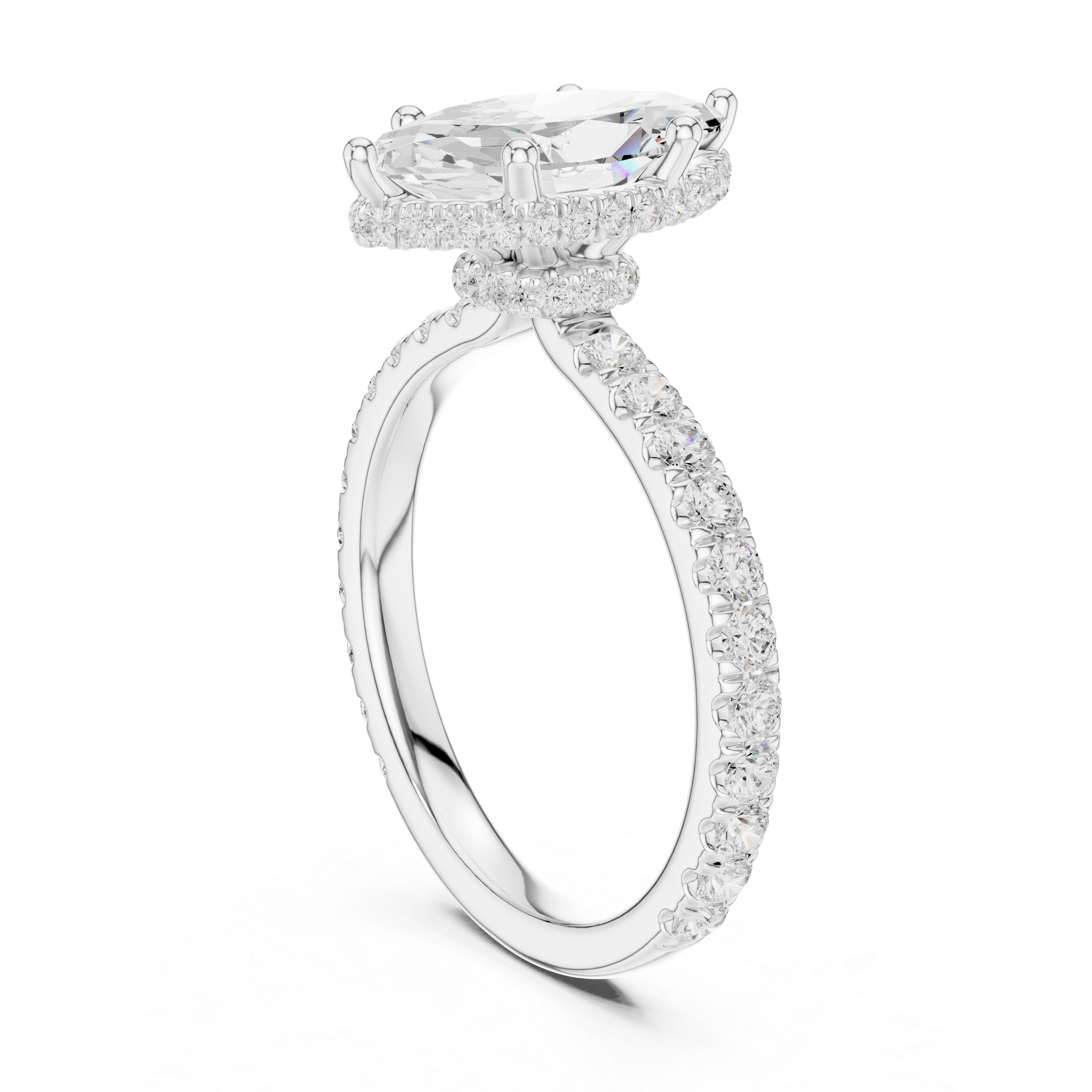 Marquise Cut Diamond Hidden Halo Engagement Ring