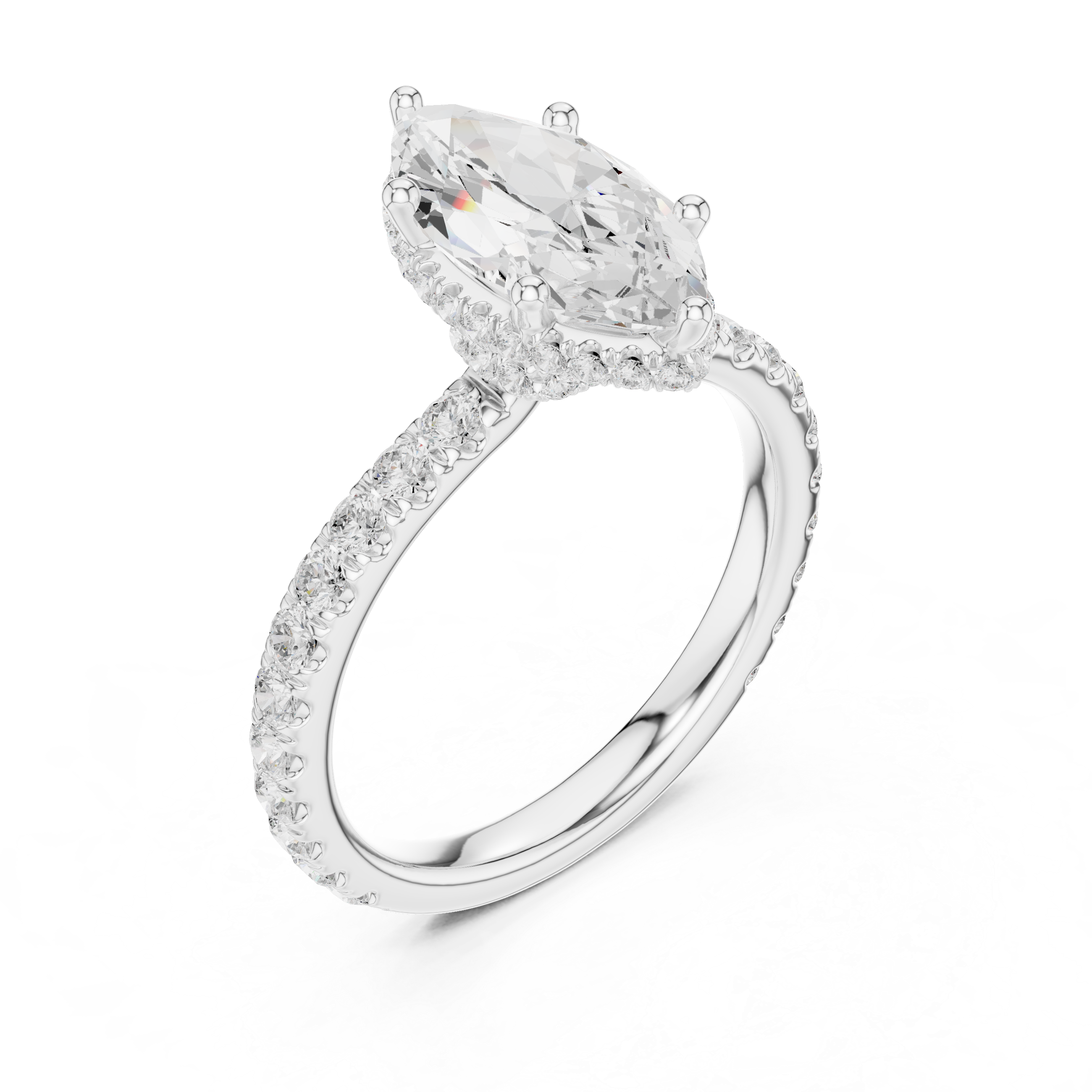 Marquise Cut Diamond Hidden Halo Engagement Ring