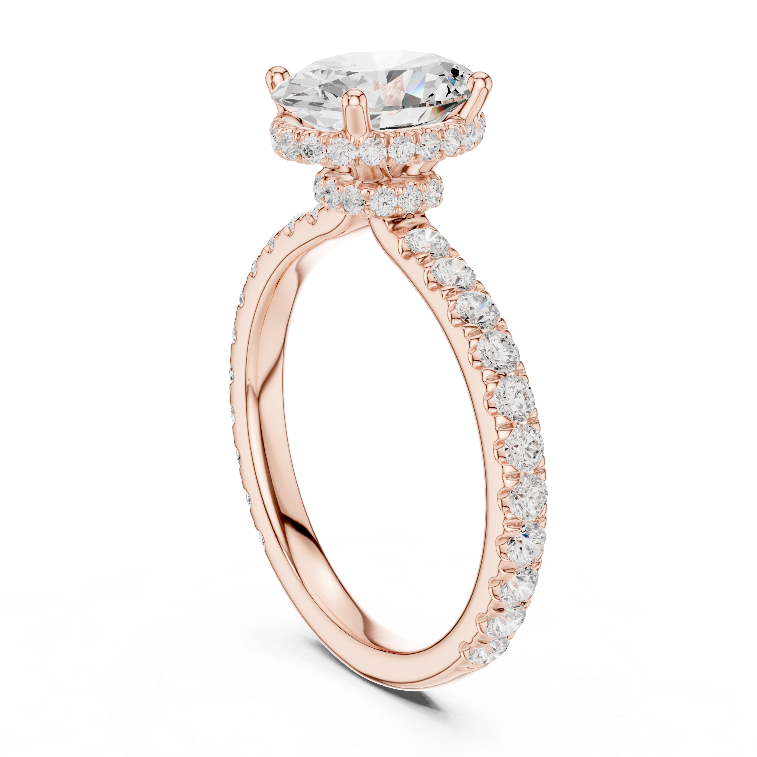 Oval Cut Hidden Halo Diamond Engagement Ring