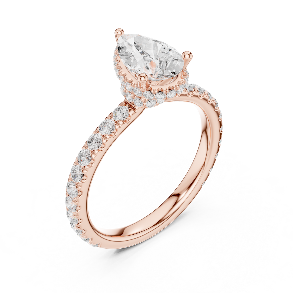 Pear Cut Diamond Hidden Halo Engagement Ring