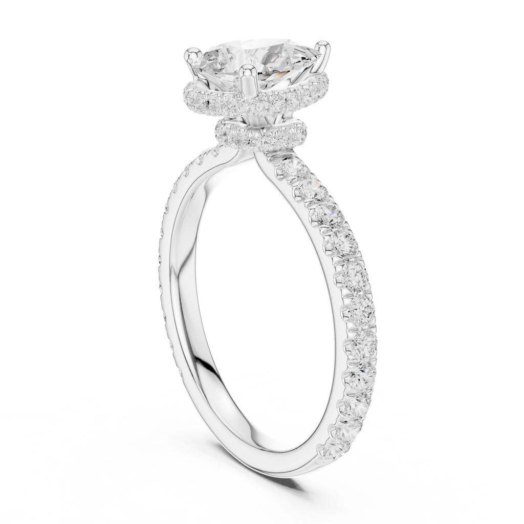 Pear Cut Diamond Hidden Halo Engagement Ring