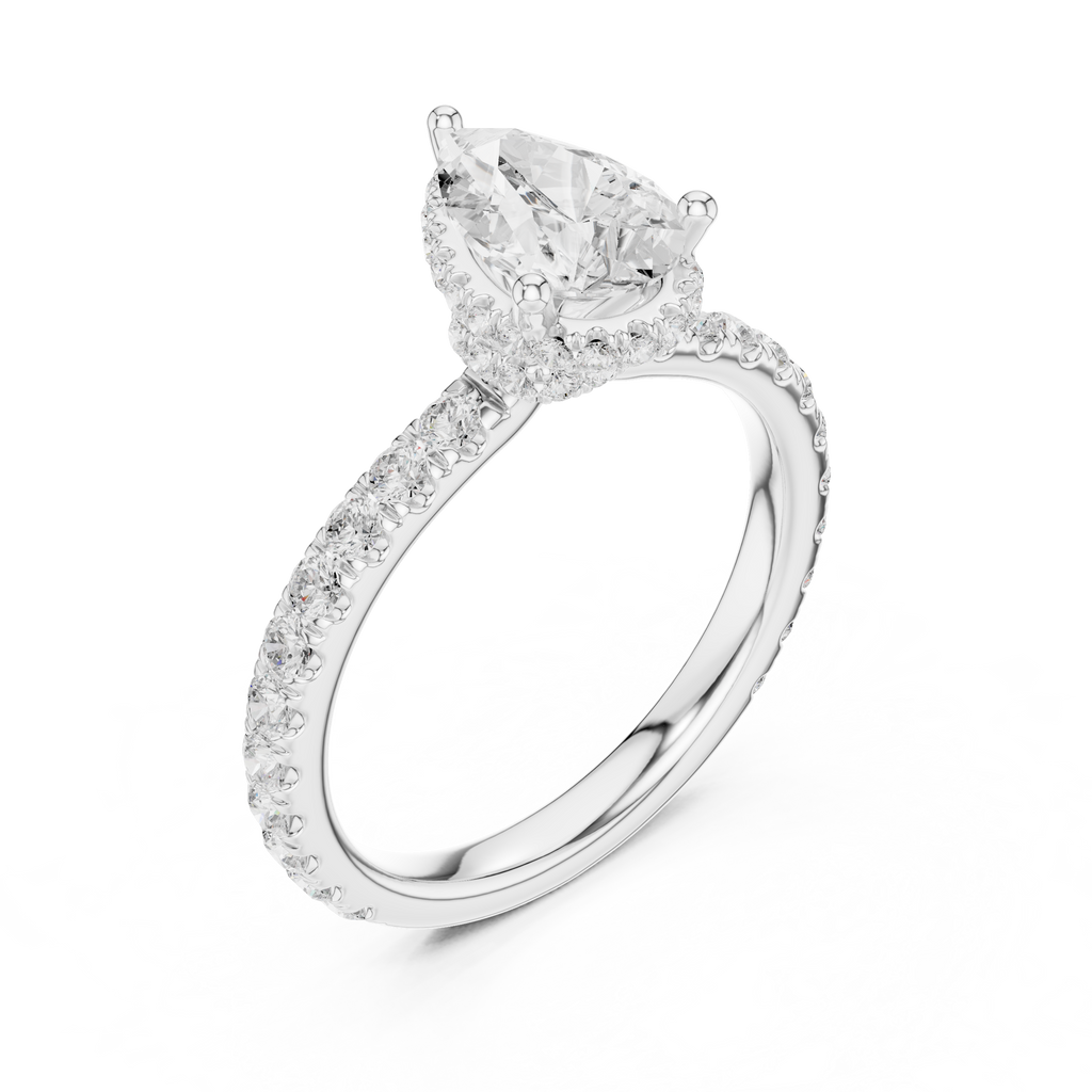 Pear Cut Diamond Hidden Halo Engagement Ring