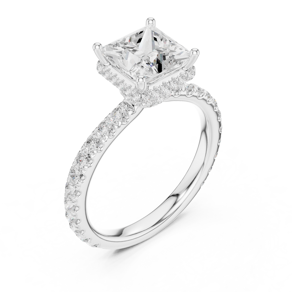 Princess Cut Diamond Hidden Halo Engagement Ring