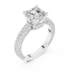 Vintage Asscher Cut Diamond Engagement Ring with Milgrain Band