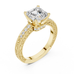 Vintage Asscher Cut Diamond Engagement Ring with Milgrain Band