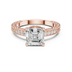 Vintage Asscher Cut Diamond Engagement Ring with Milgrain Band