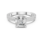 Vintage Asscher Cut Diamond Engagement Ring with Milgrain Band