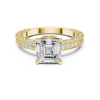Vintage Asscher Cut Diamond Engagement Ring with Milgrain Band