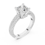 Vintage Cushion Cut Diamond Engagement Ring with Milgrain Band