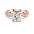 Vintage Cushion Cut Diamond Engagement Ring with Milgrain Band