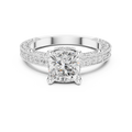 Vintage Cushion Cut Diamond Engagement Ring with Milgrain Band